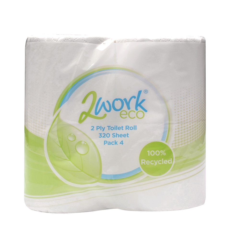 2Work Recycled 2-Ply Toilet Roll 320 Sheets (Pack of 36) KF03808