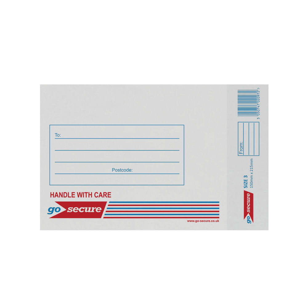 Go Secure Size 3 White Bubble Lined Envelope (Pack of 20) - PB02131