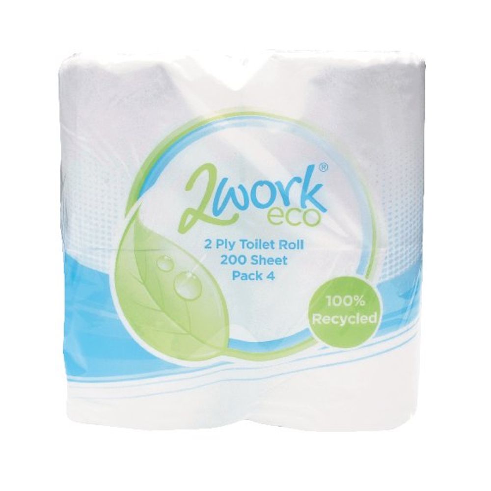 2Work White 200 Sheet Recycled Toilet Rolls (Pack of 36) - KF03809