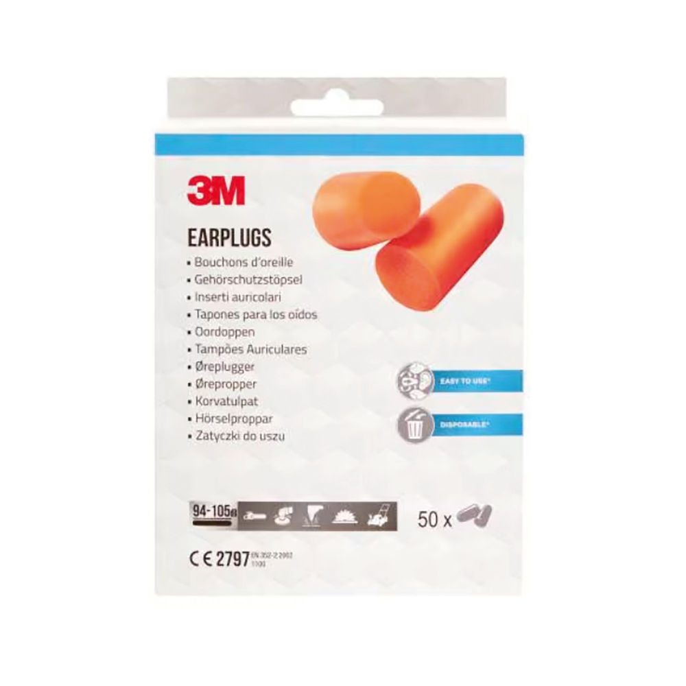 3M Disposable Earplugs 1100 Soft Foam Orange (Pack of 50) 1100-50