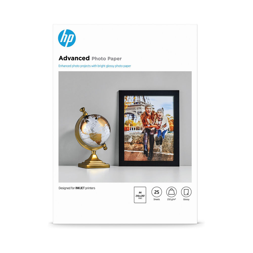 HP A4 White Advanced Glossy Photo Paper 250gsm (Pack of 25) Q5456A