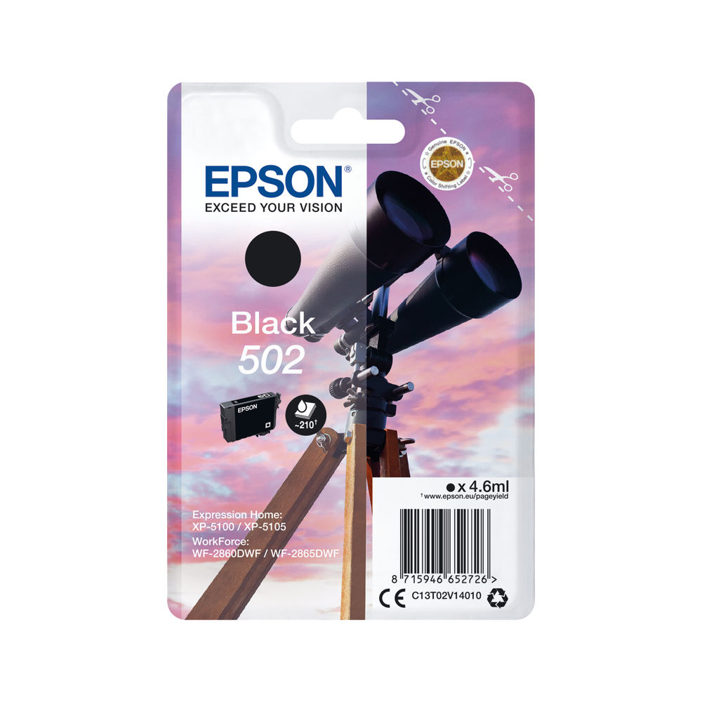 Epson 502 Black Ink Cartridge - C13T02V14010