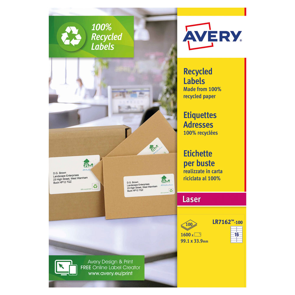 Avery Laser Labels Recycled 16 Per Sheet Wht (Pack of 1600) LR7162-100