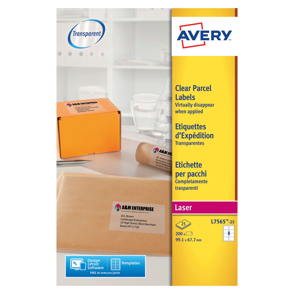 Avery Laser Label 99.1x67.7mm 8 Per Sheet Clear (Pack of 200) L7565-25