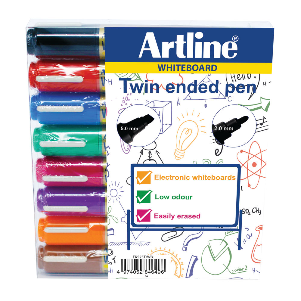 Artline 2-in-1 Bullet/Chisel Tip AssortedWhiteboard Markers  (Pack of 8) EK525TA