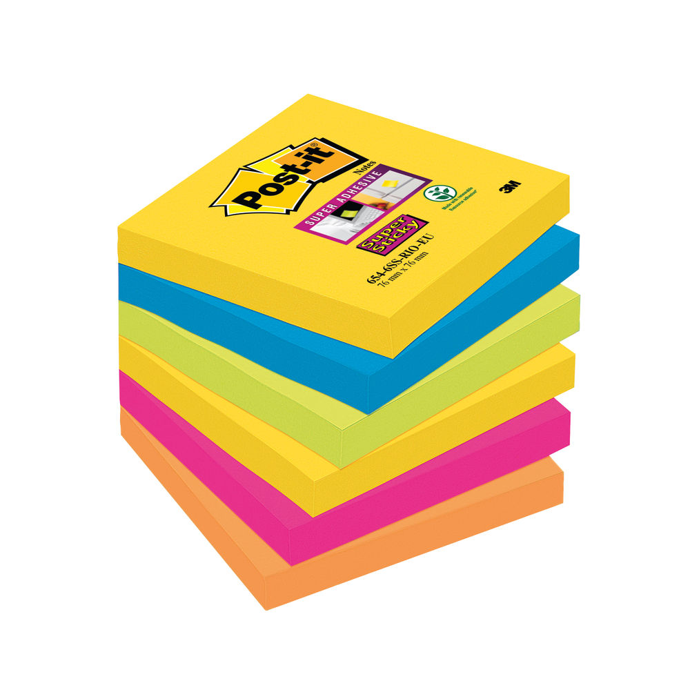 Post-It Super Sticky Notes 76x76mm Rio (Pack of 6) 654-6SS-RIO-EU