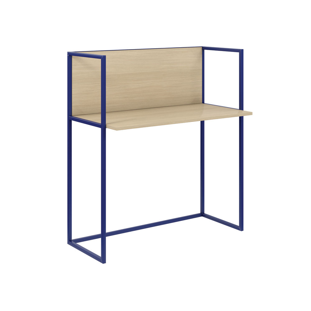 Bisley Outline Desk 1000x500mm Back Panel Steel Frame Oak Laminate Blue