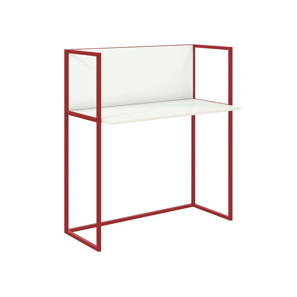 Bisley Outline Desk 1000x500mm Back Panel Steel Frame White Laminate Red