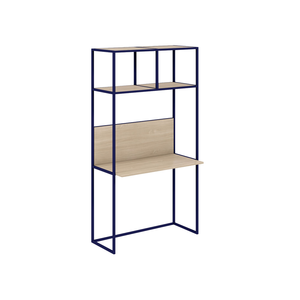 Bisley Outline Desk 1000x500mm with Shelves Steel Frame Oak Laminate Blue