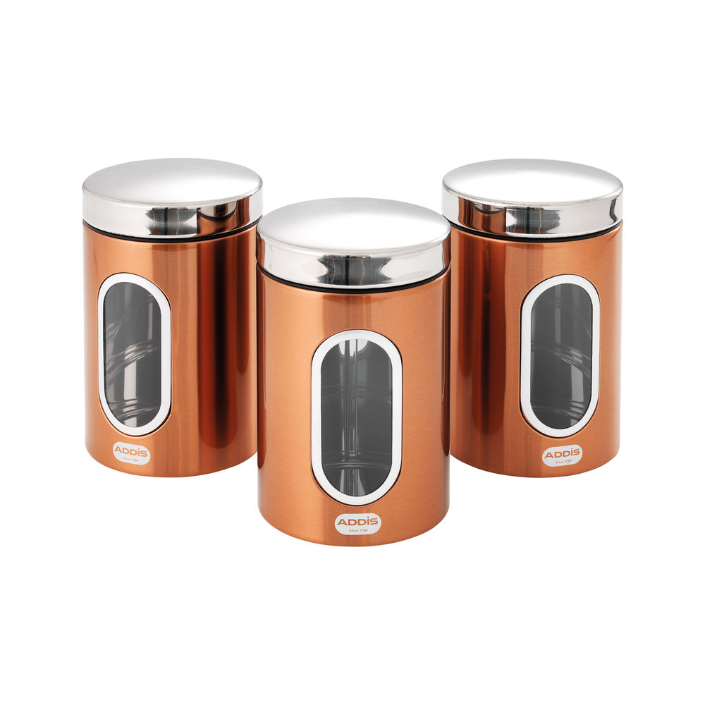 Addis Copper Finish Canisters 155 x 343 x 185mm (Pack of 3)