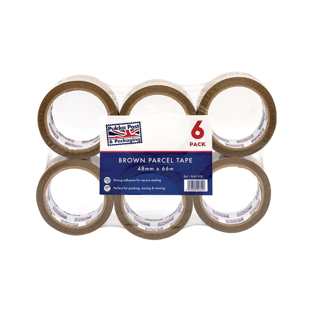 Pukka Parcel Tape 48mmx66m Brown (Pack of 6)