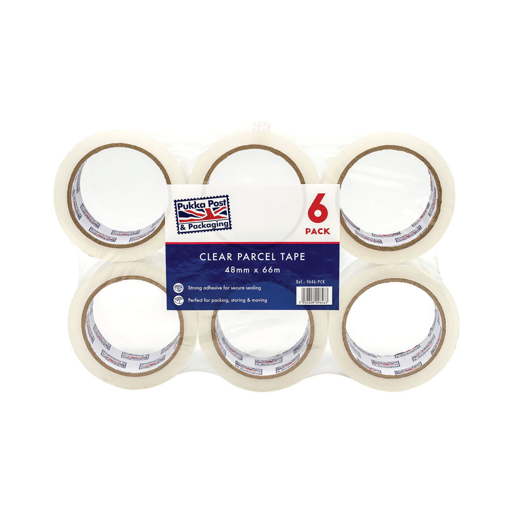 Pukka Parcel Tape 48mmx66m Clear Pack of 6 9646-PCK