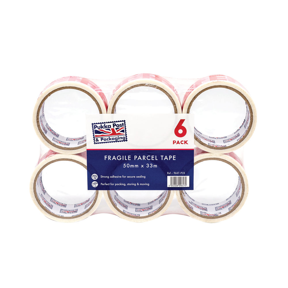 Pukka Parcel Tape Fragile 50mmx33m Pack of 6 9647-PCK