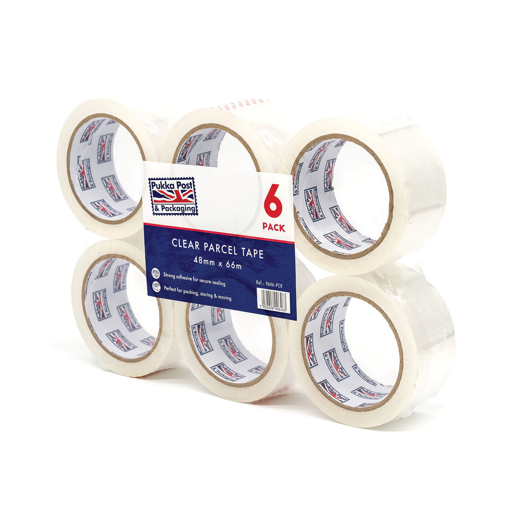 Pukka Parcel Tape 48mmx66m Clear (Pack of 6)