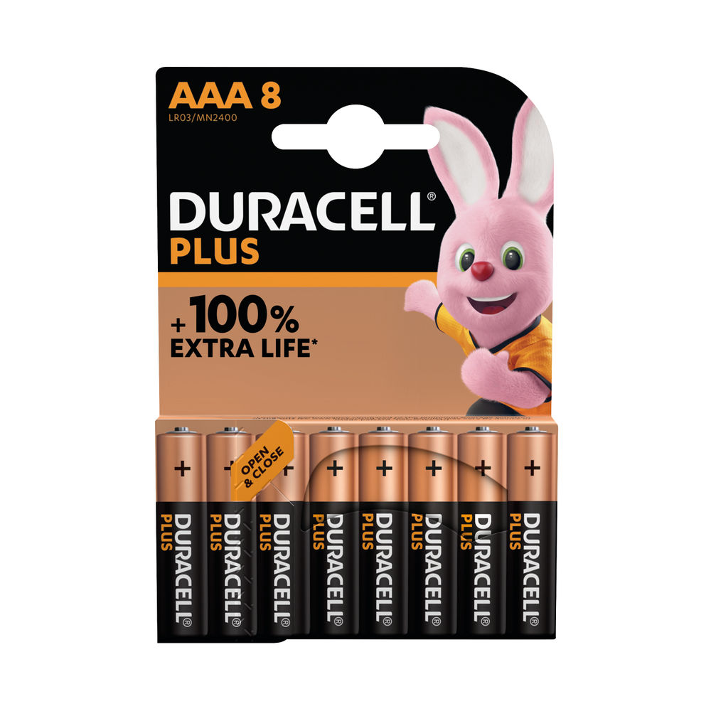 Duracell Plus AAA Battery Alkaline 100% Extra Life (Pack of 8) 5009380