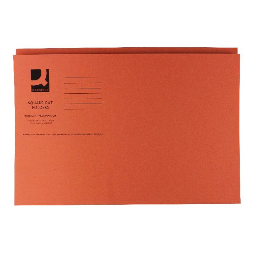 QConnect Square Cut Folder Mediumweight 250gsm Foolscap Orange (100