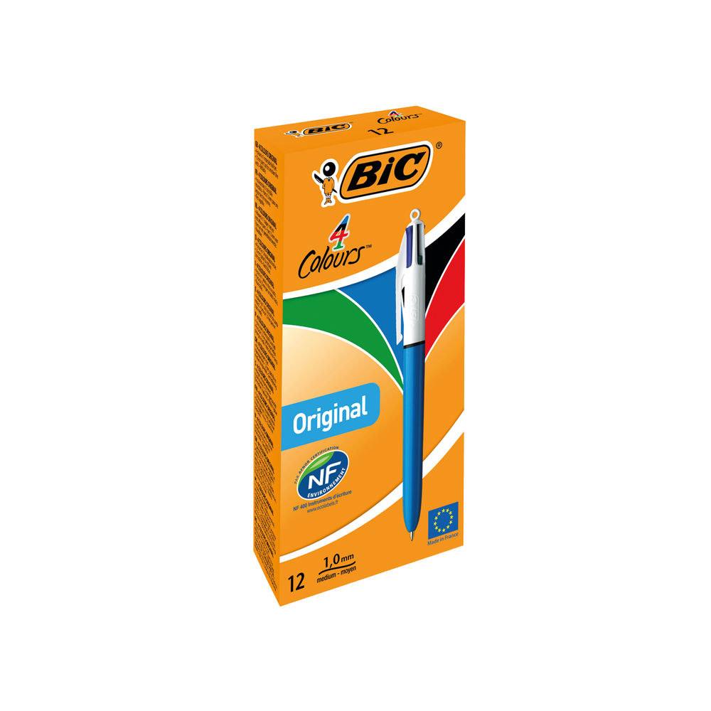 Bic 4-Colour Retractable Ballpoint Pen Blue/Black/Red/Green pack of 12