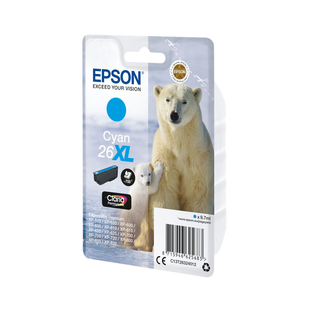 Epson 26XL High Capacity Cyan Ink Cartridge - C13T26324012