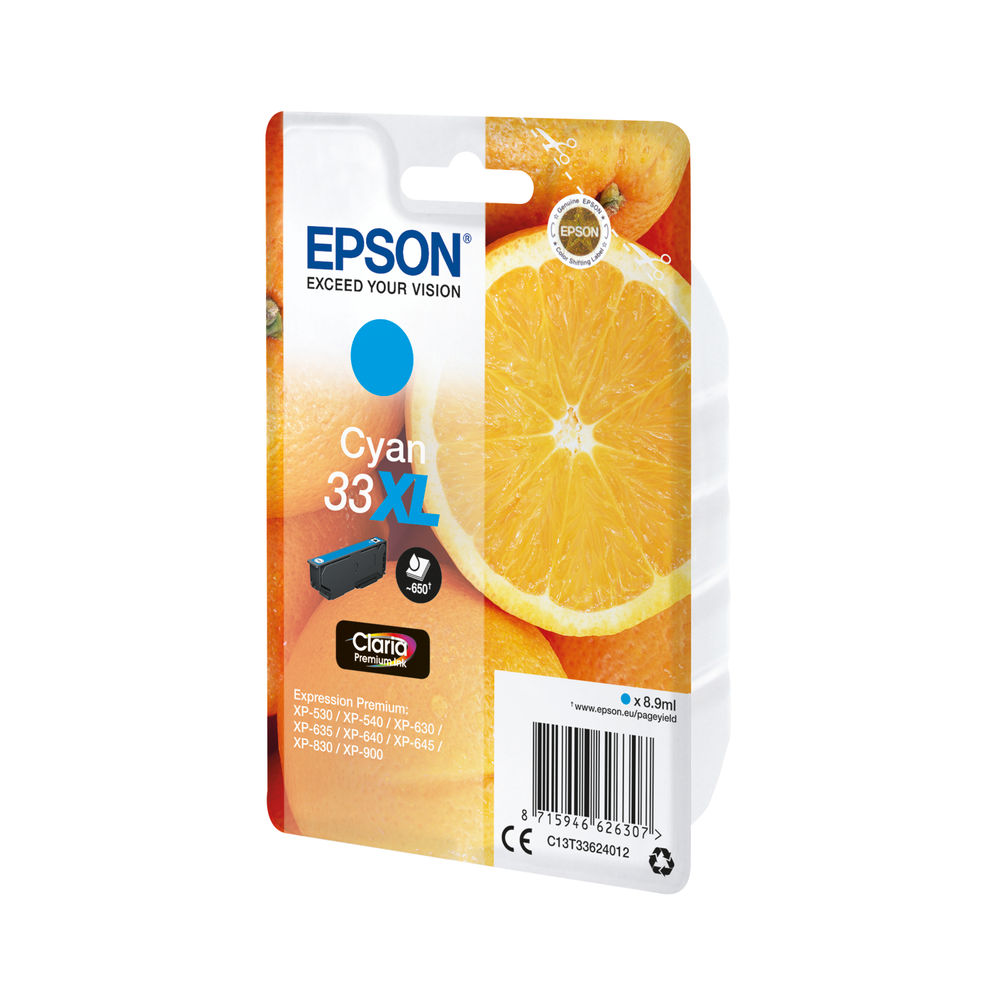 Epson 33XL Cyan High Capacity Ink Cartridge - C13T33624012