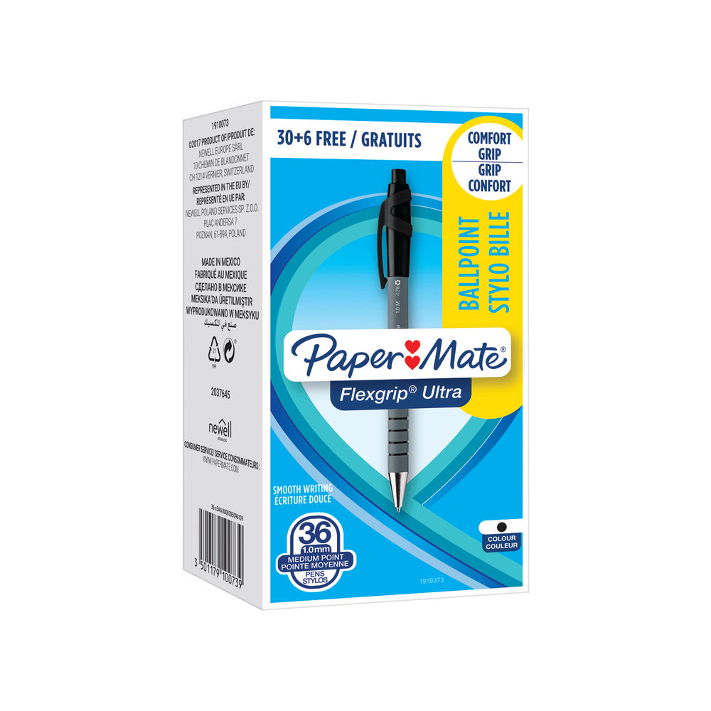 Paper Mate Flexgrip Ultra Retractable Ballpoint Pens | Medium Point (1.0mm)  | Black | 5 Count