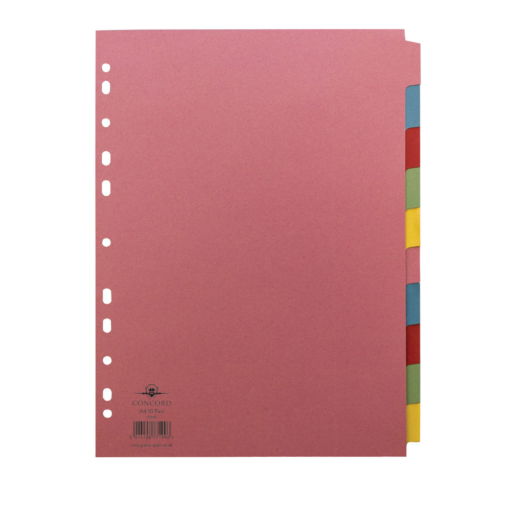 Concord Reinforced Divider 10-Part A4 160gsm Pastel Colours