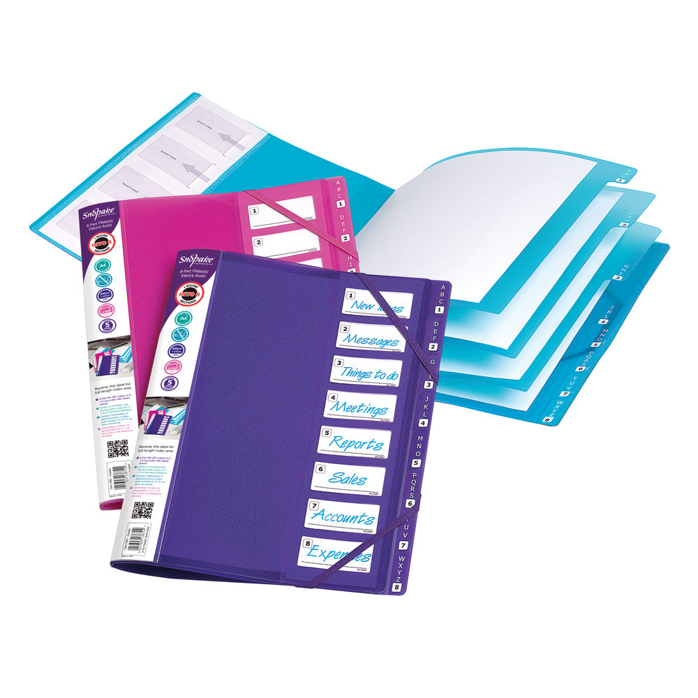 Snopake FileLastic 8-Part File Electra Assorted (Pack of 5) 14965
