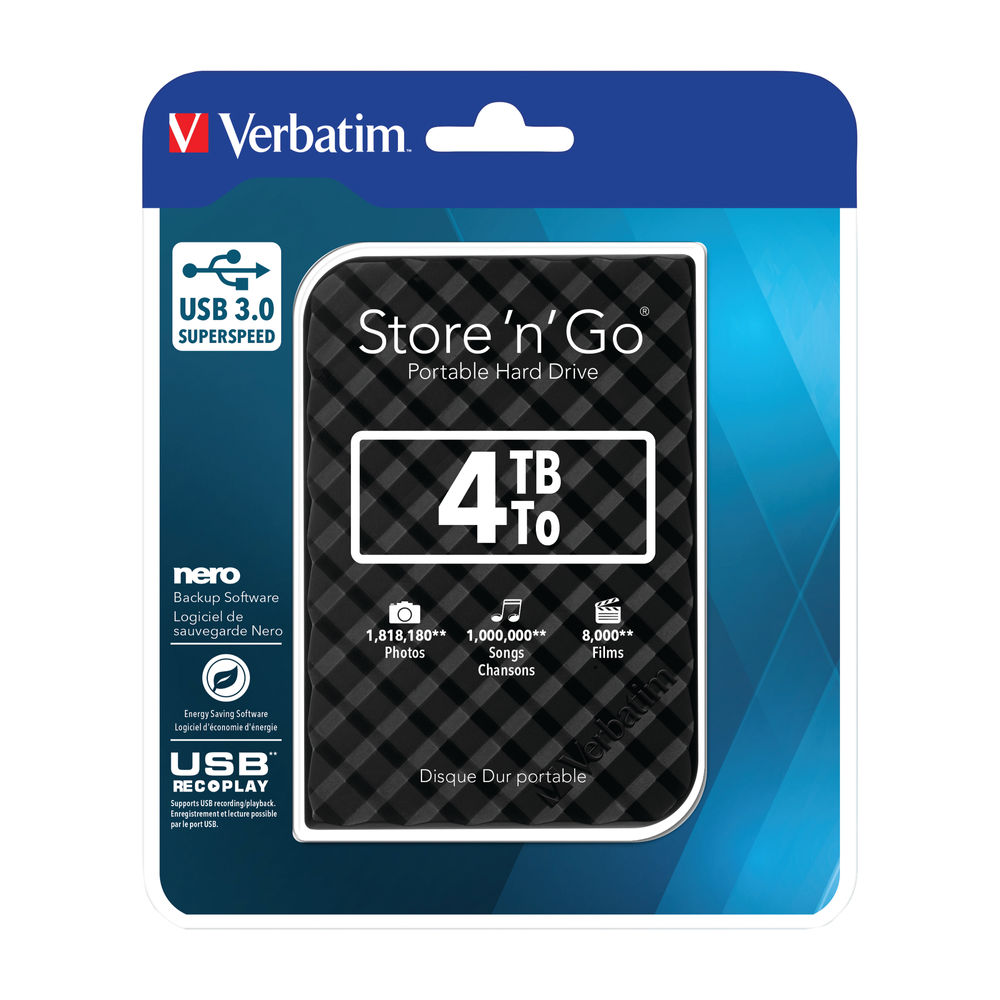 Verbatim Store n Go Gen 2 Portable HDD 4TB Black