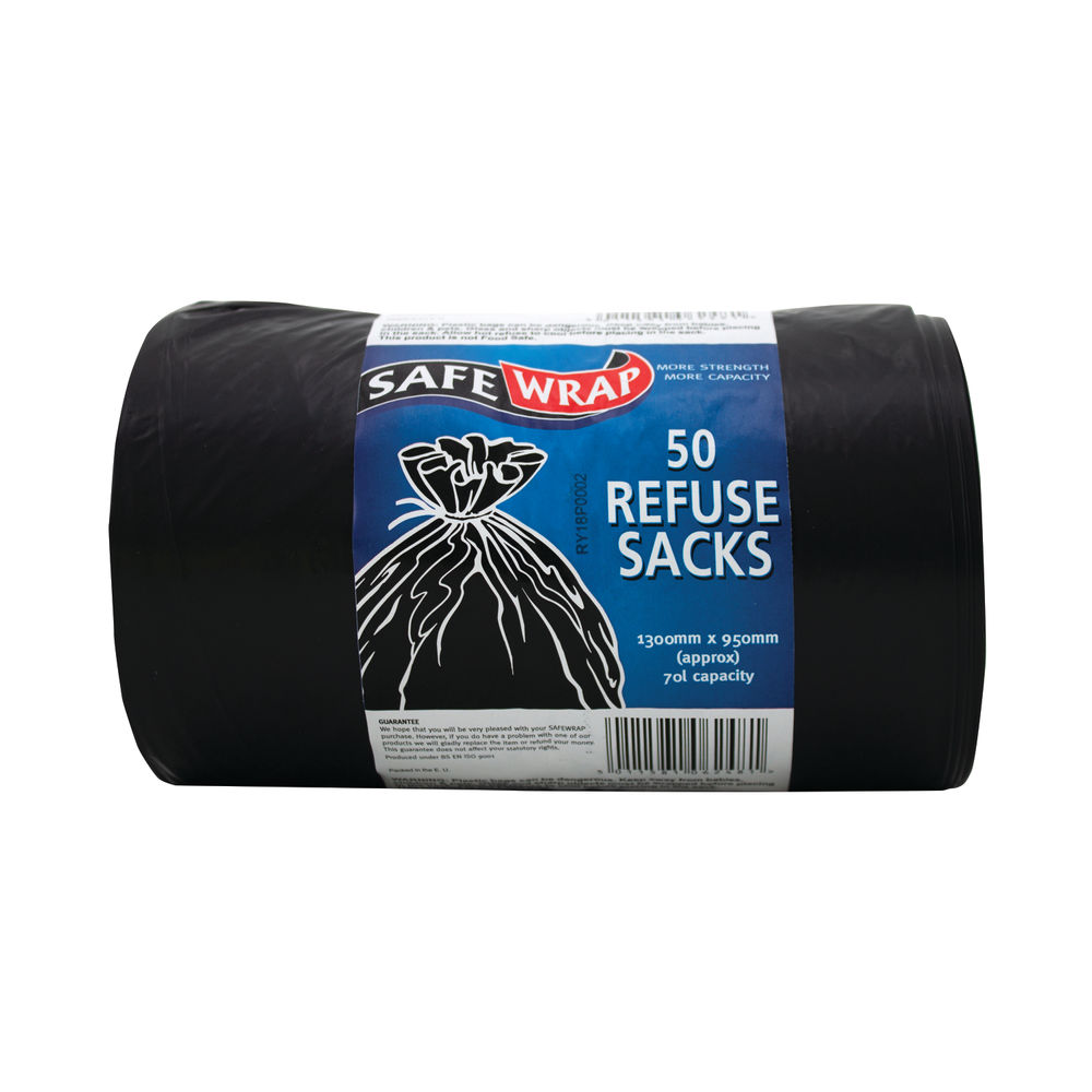 Safe Wrap 70L Black Refuse Sacks (Pack of 50)