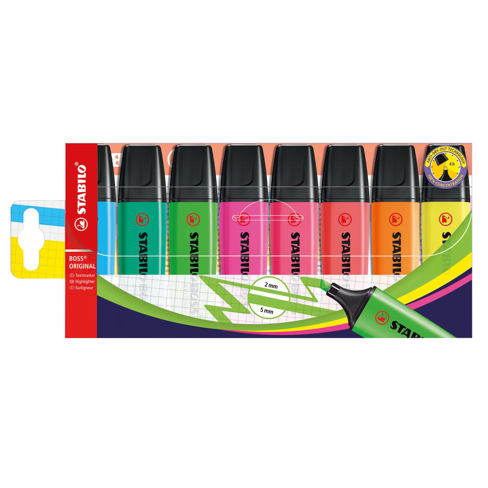Stabilo Original Assorted Highlighters Pens, Pack of 8 - 70/8