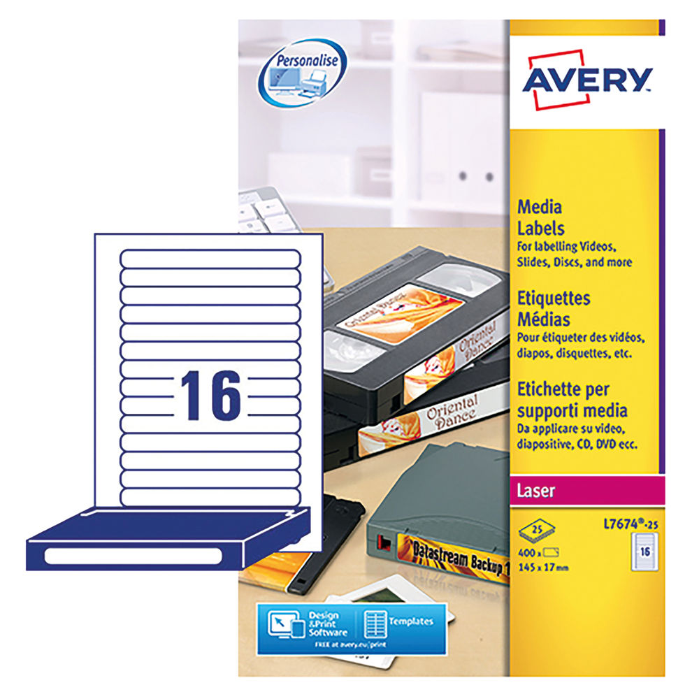 Avery White Video Spine Laser Labels, 145 x 17mm (Pack of 400)