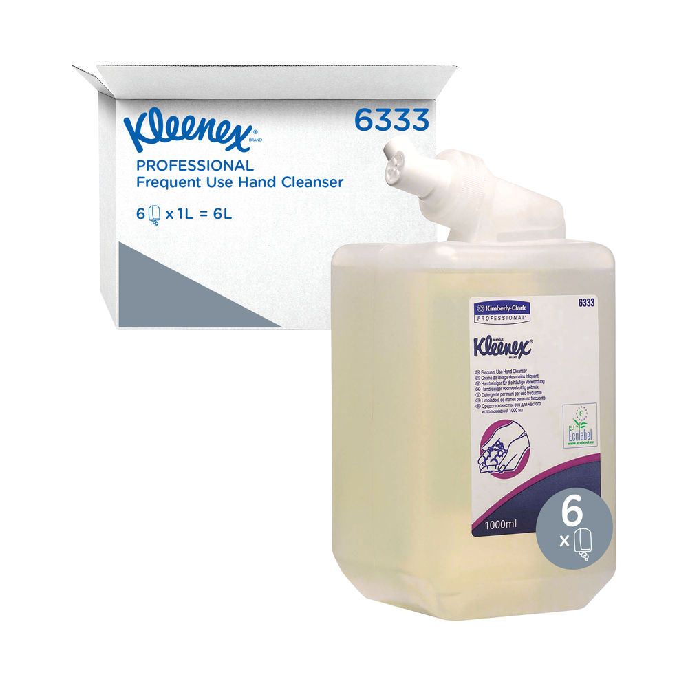 KLEENEX® Liquid Hand Soap (6331), Everyday Use Hand Cleanser, 6 Cartridges  / Case, 1 Litre / Cartridge (6L)