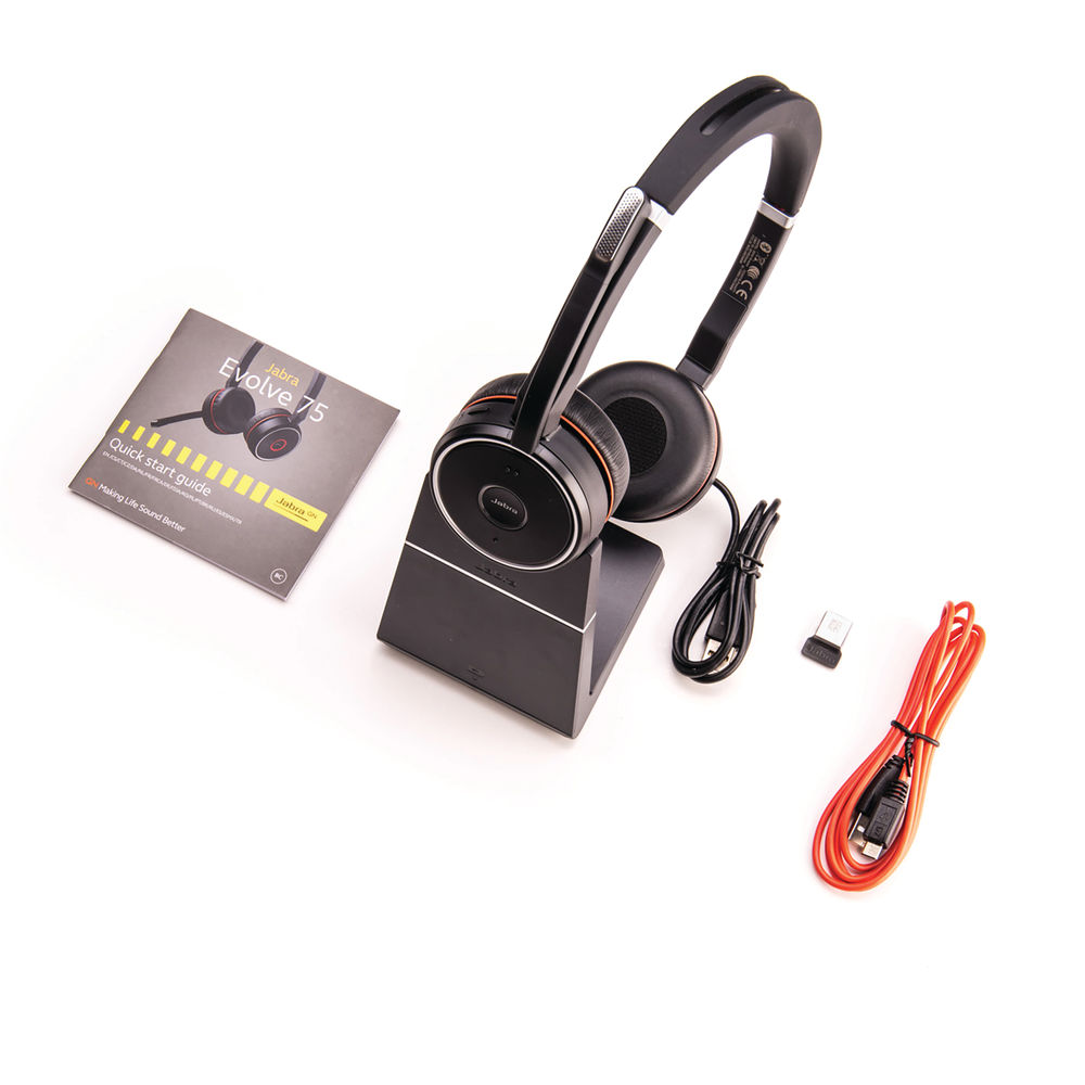 Jabra Evolve 75 SE UC Stereo Wireless Headset Link 380 USB-A BT Adapter