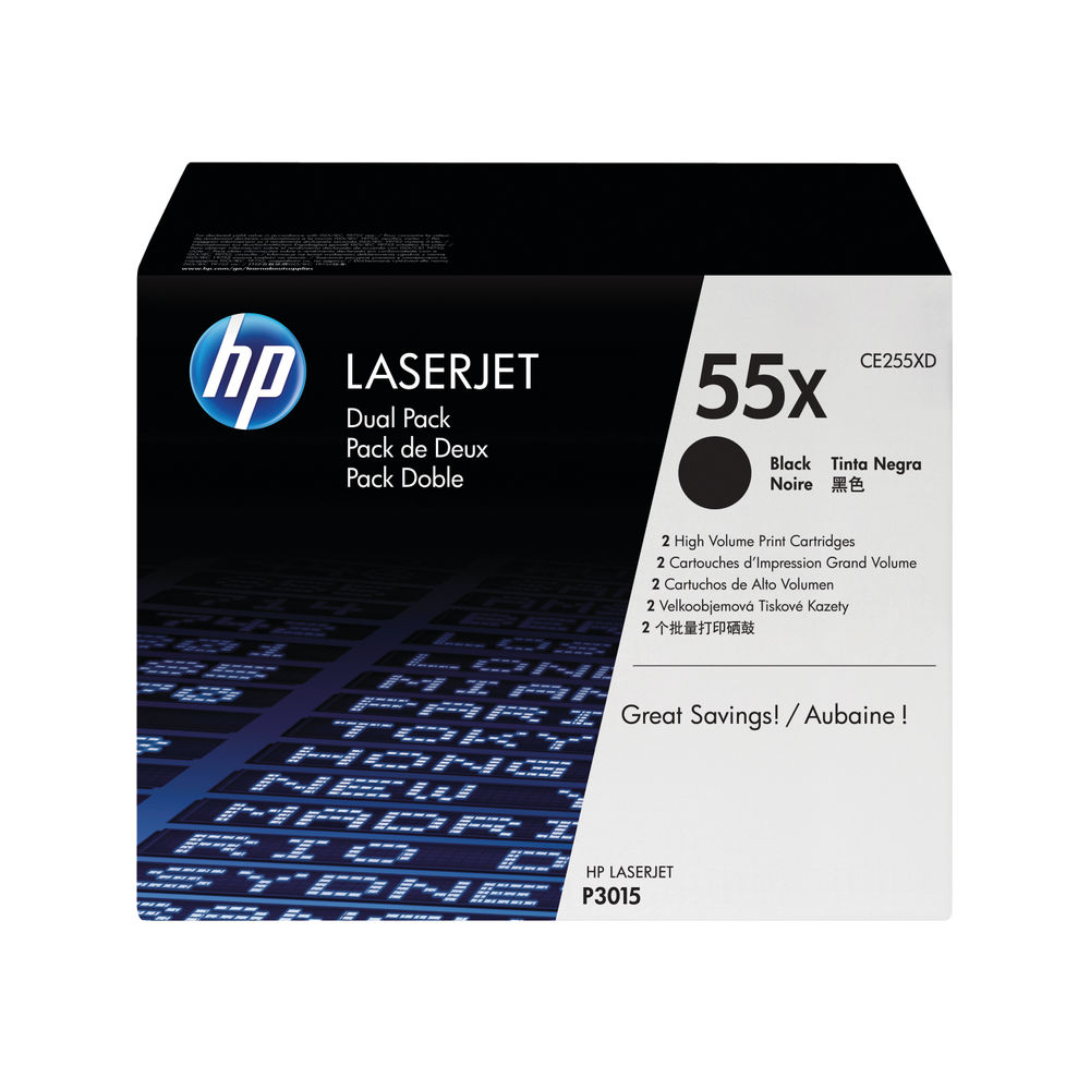 HP 55X Dual Black Laser Toner Cartridges Dual Pack - CE255XD