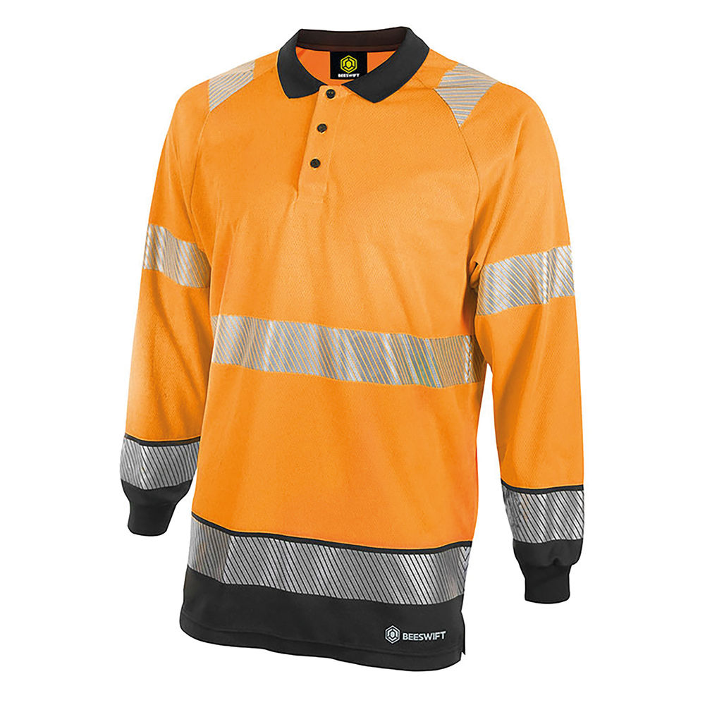Beeswift High Visibility Two Tone Long Sleeve Polo Shirt Orange/Black 3XL HVTT015ORBL3XL