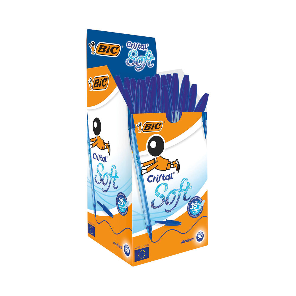 Bic Cristal Medium Blue Soft Ballpoint Pens (Pack of 50) 951434