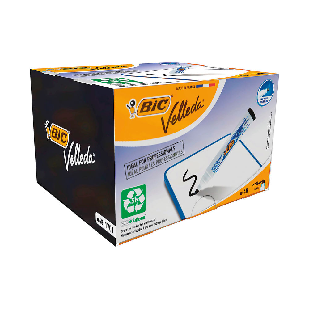 Bic Velleda 1701 Drywipe Marker Bullet Tip Black (Pack of 48) 927258