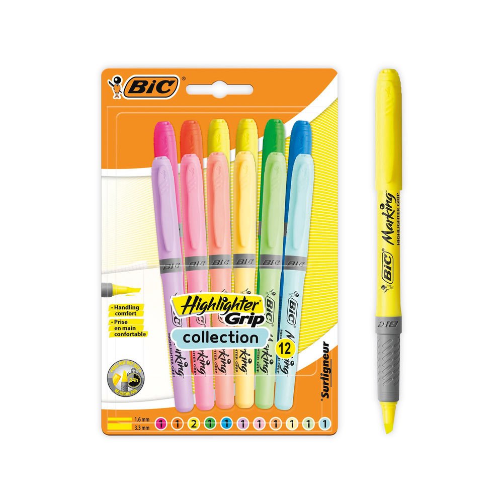 Bic Highlighter Grip Pastel Assorted (Pack of 12) 992562