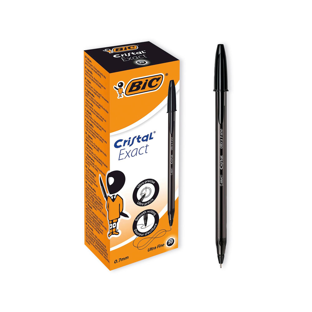 Bic Cristal Ballpoint Pens Ultra Fine 0.7mm Black (Pack of 20) 992603