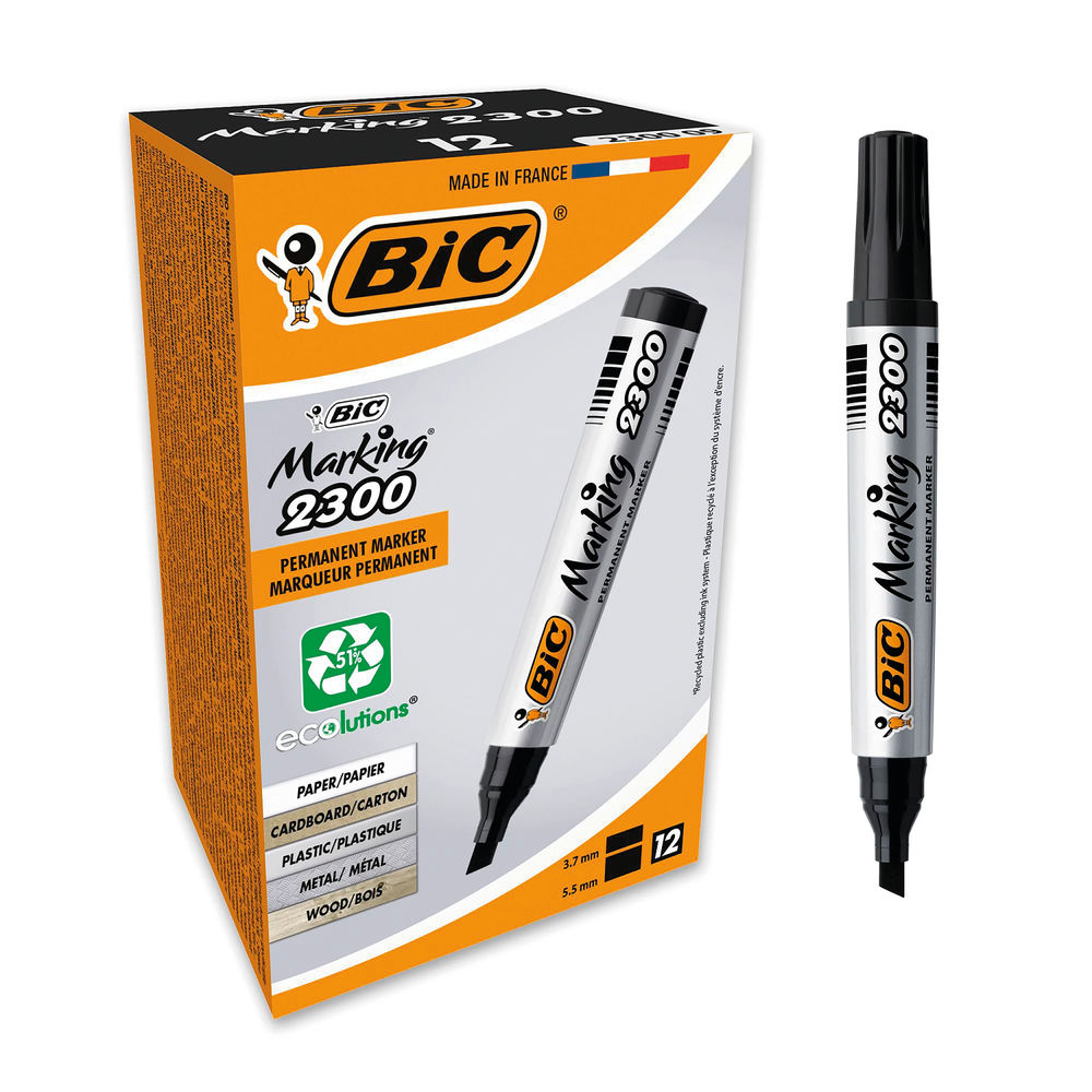 Bic 2300 Permanent Marker Chisel Tip Black (Pack of 12) 820926