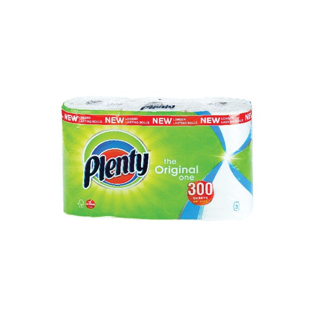 3 x Plenty Kitchen Roll 100 sheets per roll (Longer lasting rolls) M01454