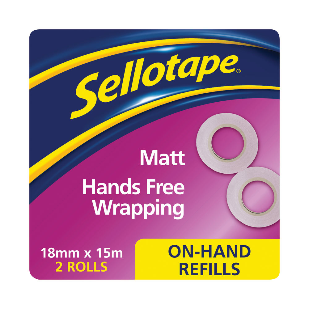 Sellotape 18mm x 15m On-Hand Invisible Tape Refills, Pack of 2 - 2379006