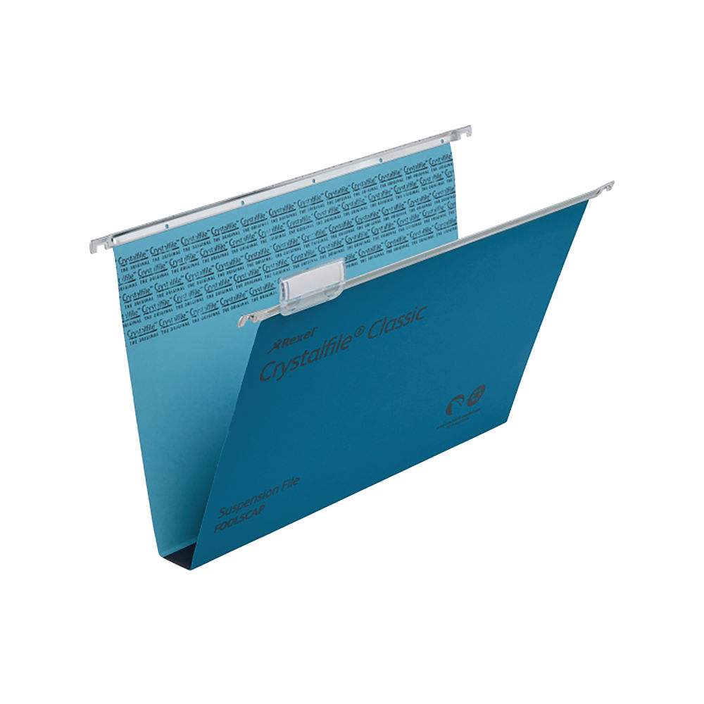 Rexel Crystalfile Foolscap Blue 30mm Suspension Files (Pack of 50)