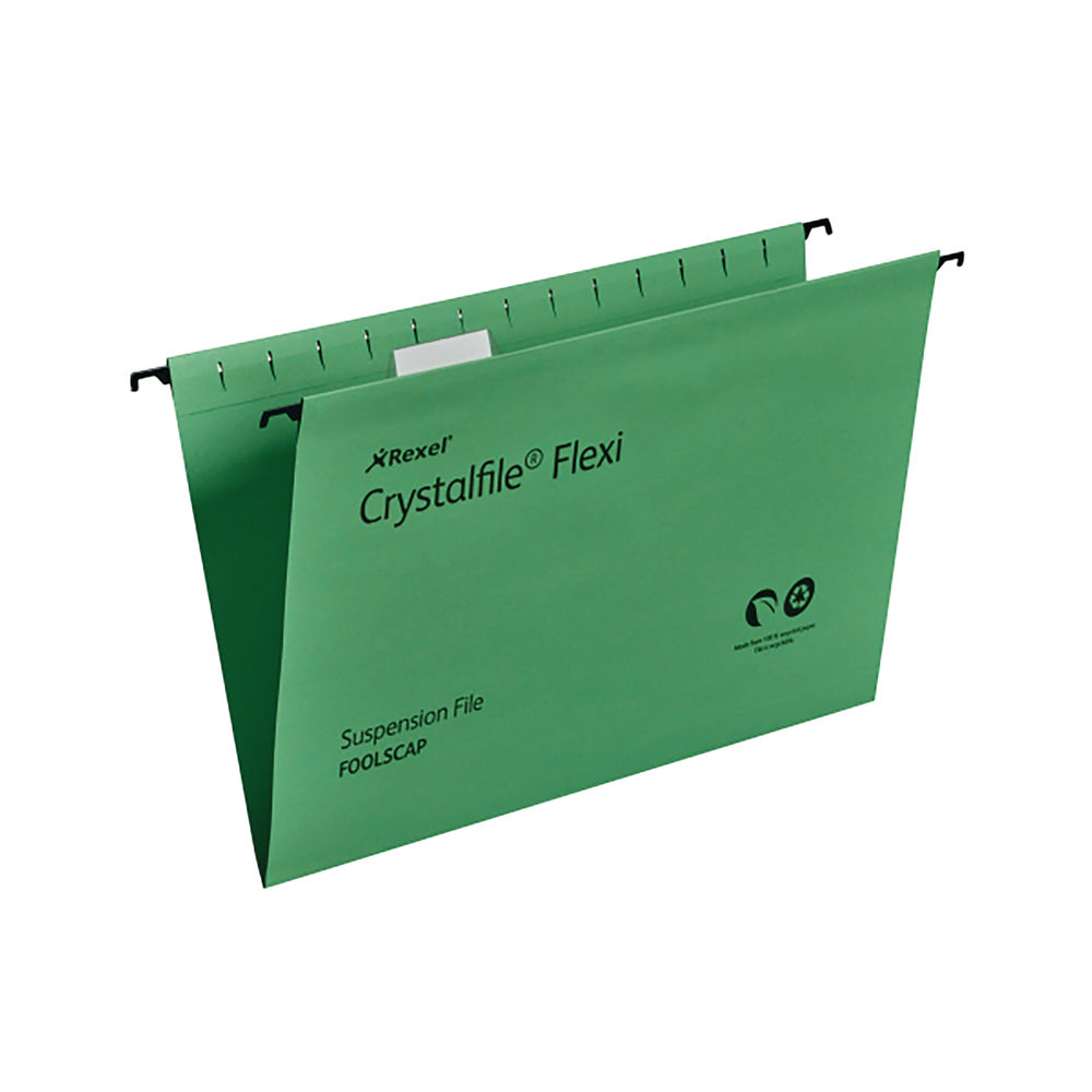 Rexel Crystalfile Flexi Foolscap Green Suspension File (Pack of 50)