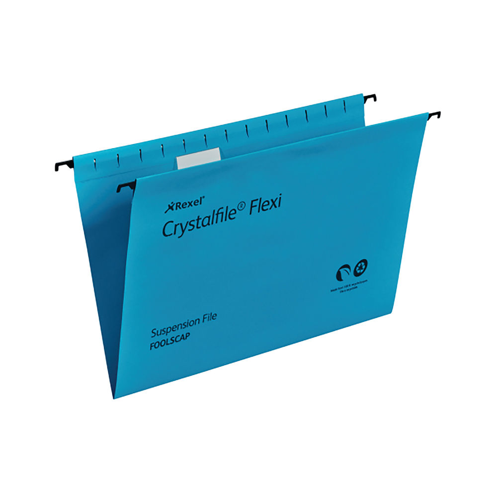 Rexel Crystalfile Flexi Foolscap Blue Suspension File (Pack of 50)