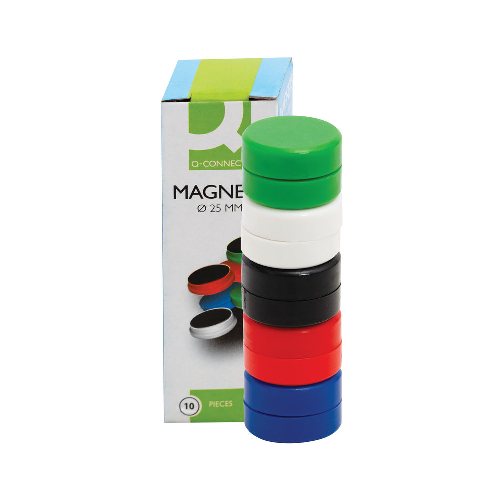 Q-Connect Round Magnet 25mm Assorted (Pack of 10)