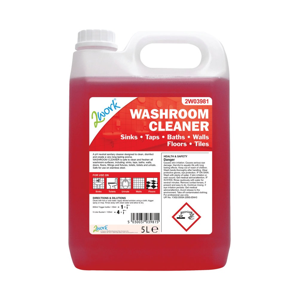 2Work Washroom Cleaner Concentrate Odourless 5 Litre Bulk Bottle