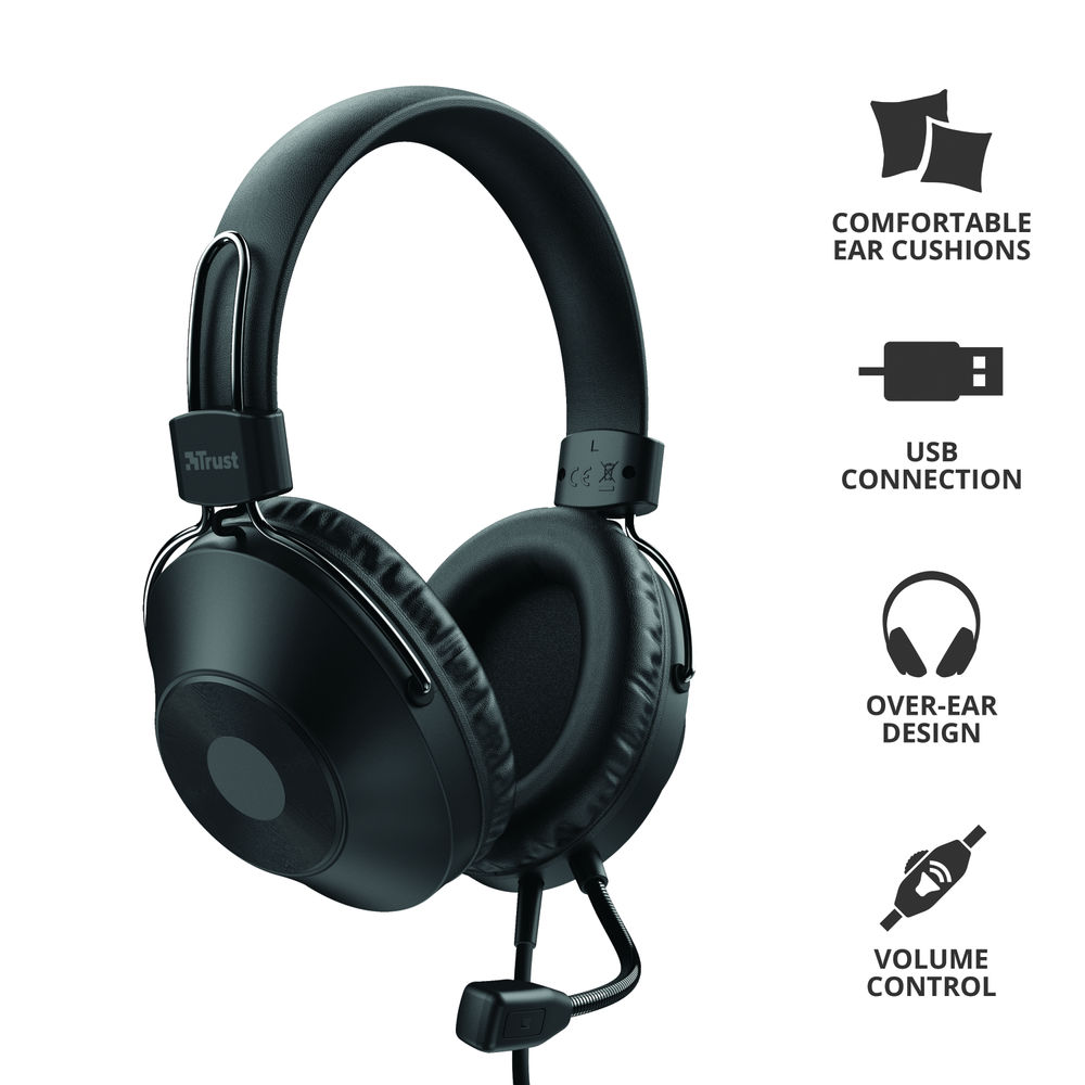 Trust HS-250 On-Ear USB Wired Headset Black