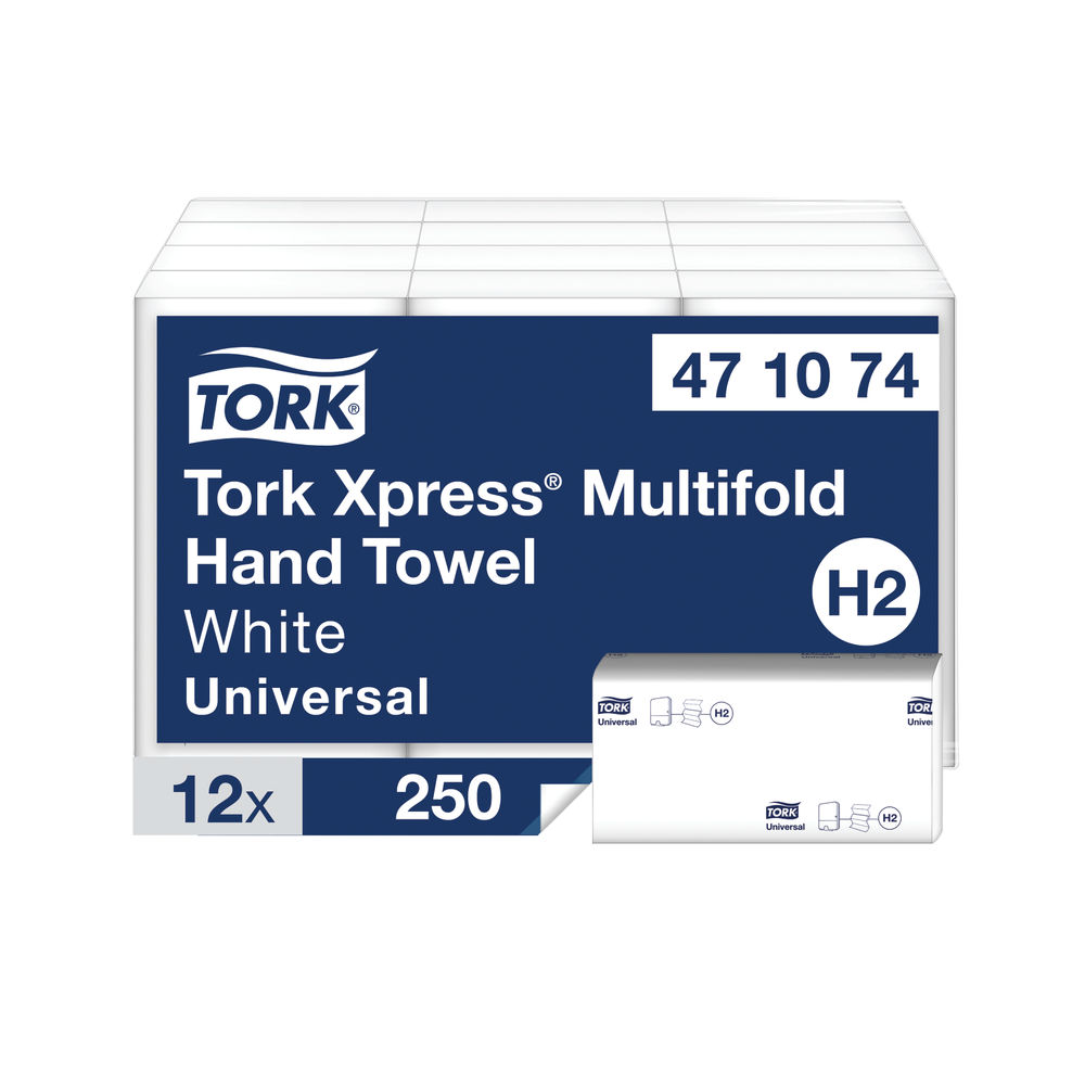 Tork Xpress Universal Multifold Hand Towel H2 1-Ply White 250 Sheets (Pack of 12) 471074