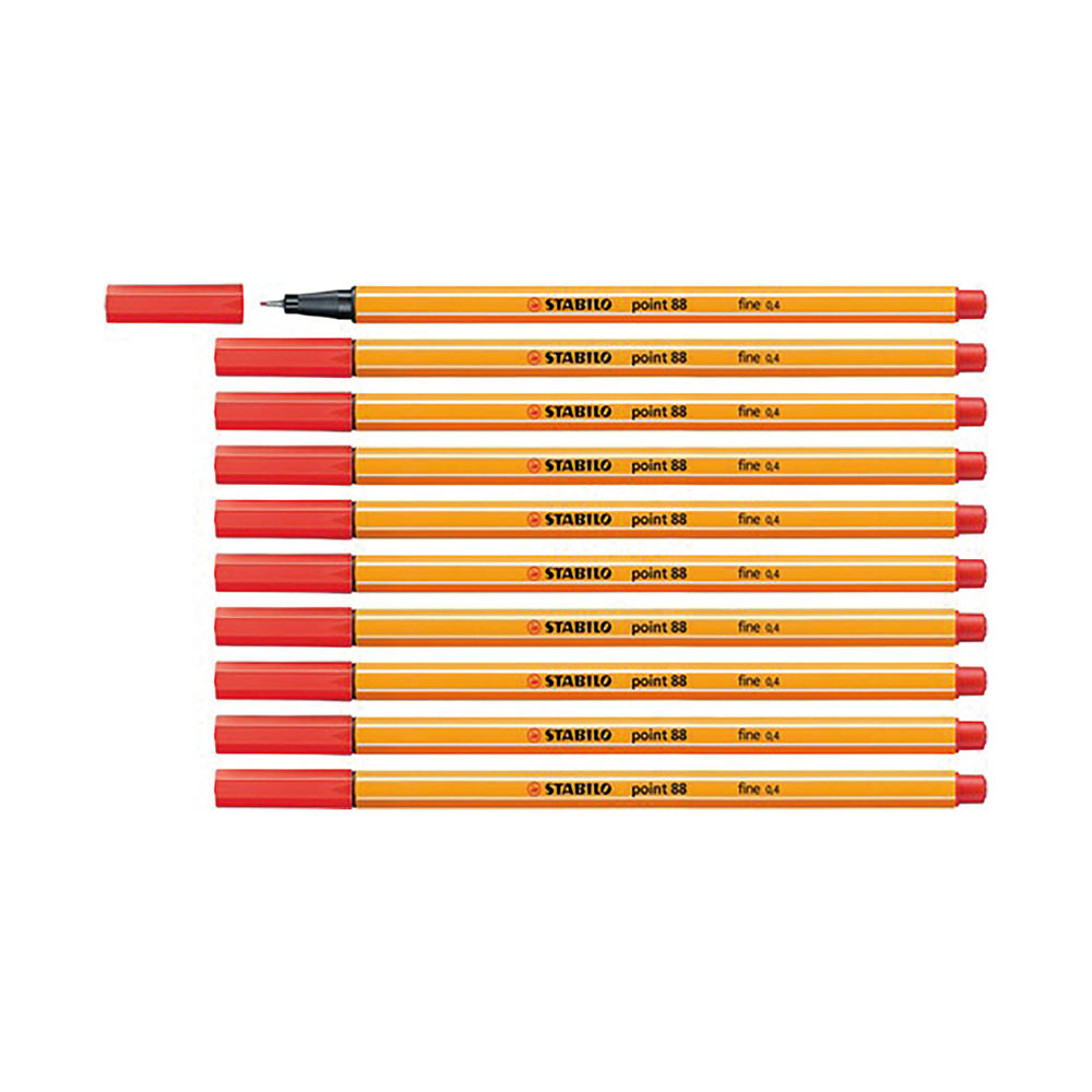 STABILO Point 88 Red Fineliner Pens (Pack of 10)