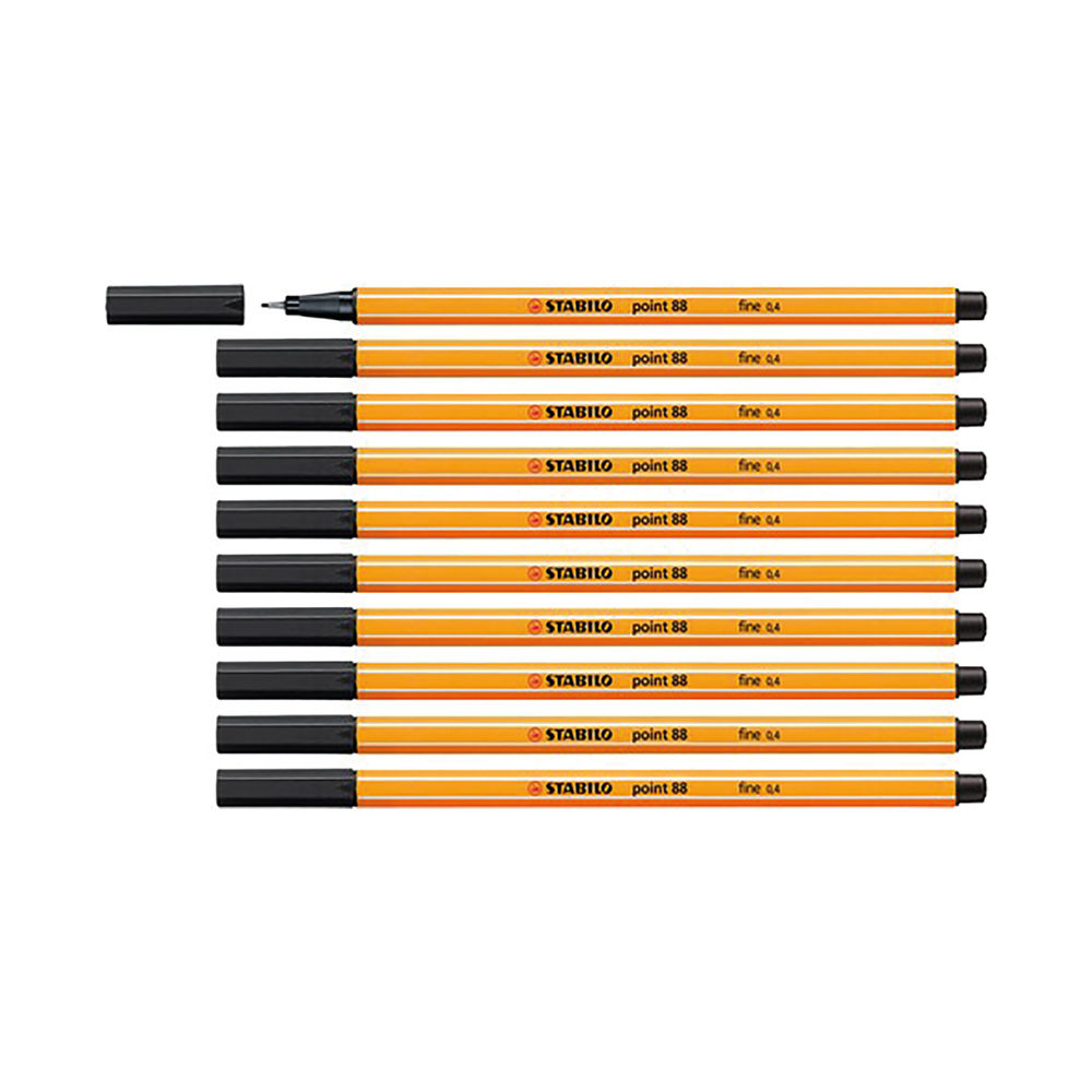 STABILO Point 88 Black Fineliner Pens (Pack of 10)